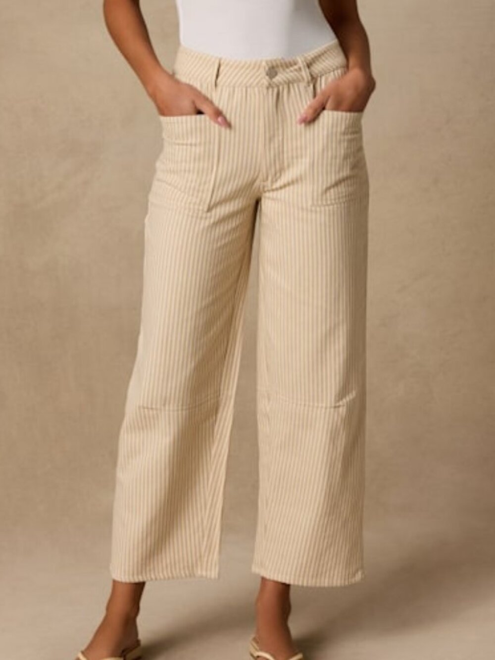 Lulus Darice Beige Striped Twill High-rise Ankle Pants - Size M